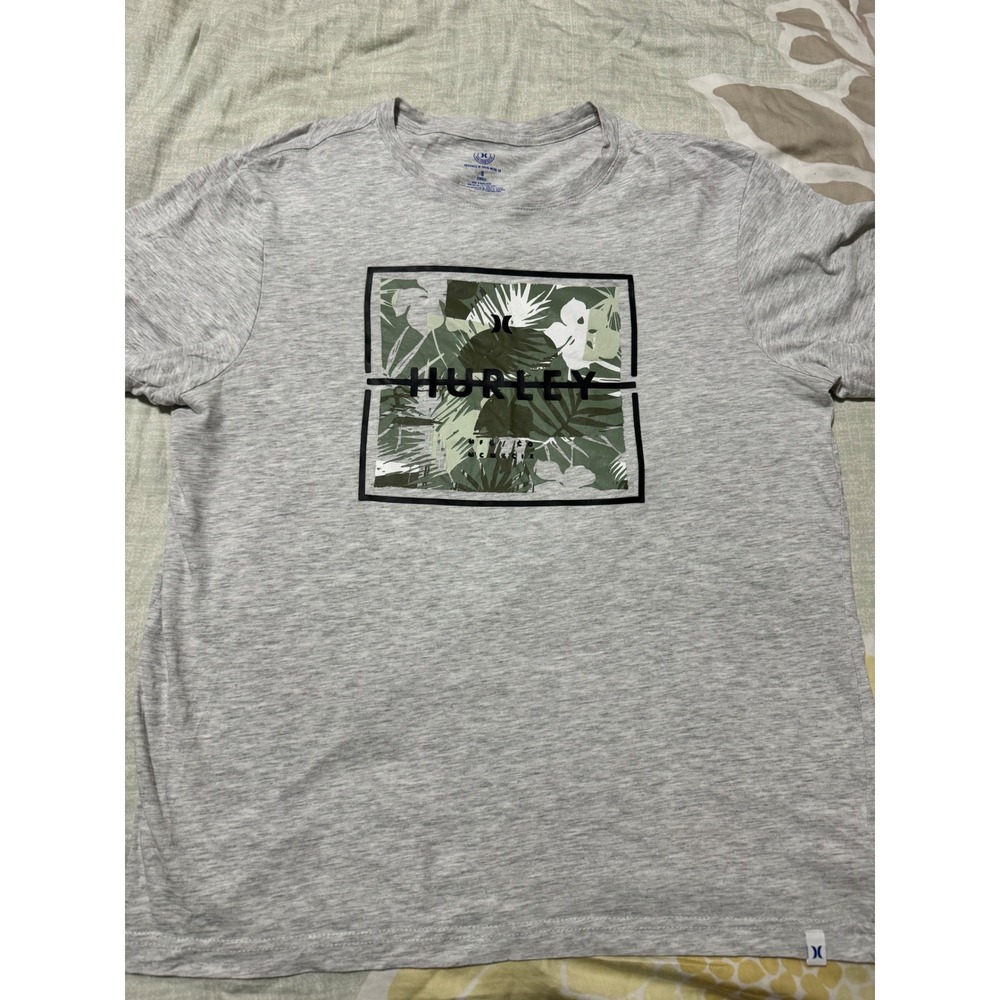 Hurley Mens T Shirt Graphic Print Camo Tropical Palm Leaf Grey Size S